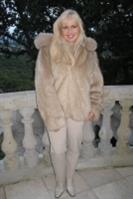 Champagne Hooded Beaver Coat With Fox Trim - Sizes 8 and 10