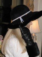 Black Fox Trim Contoured Felt Hat With Rhinestone Band