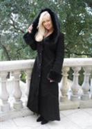 Black Magic Hooded Spanish Merino Shearling Sheepskin Coat With Toscana Trim - Size 8