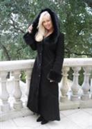 Black Magic Hooded Spanish Merino Shearling Sheepskin Coat With Toscana Trim - Size 8