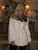 White Mink Coat With Natural Chinchilla Collar - Size 8