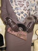 Dark Chocolate Leather Gloves Cashmere Lined With Rhinestone Buckles