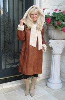 Blue Ridge Cognac Hooded Spanish Merino Shearling Sheepskin Coat