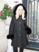 Black Heather Hooded Spanish Merino Shearling Sheepskin Coat With Fox Trim