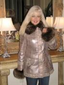 Pewter Lace Spanish Merino Shearling Sheepskin Coat With Raccoon Collar And Cuffs - Size 8