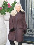 Semi Sweet Chocolate Comfort Hooded Suede Spanish Merino Shearling Sheepskin Coat - Size 8