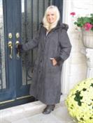 Silver Grey Splender Hooded Spanish Merino Shearling Sheepskin Coat - Size 4