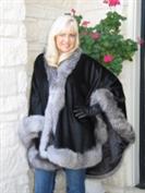 Black Cashmere Cape With Contrasting Indigo Fox Trim