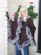 Brown Cashmere Cape With Frosted Rex Rabbit Trim
