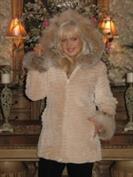 Winter Snow Princess Hooded Cream Sheared Beaver With Fox Trim