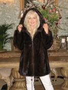 Bear Hug Detachable Hooded Longhair Mahogany Mink Coat