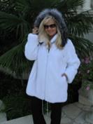 Star Attraction Detachable Hooded White Mink Coat With Silver Fox Trim