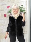 Hooded Beaver Fur Vest With Chinchilla Trim - Size 12