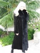 Luxurious Black Sheared Mink Coat With Fox Collar And Tuxedo