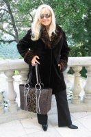Costabella Reversible Brown Sheared Mink Coat With Leopard Print Shawl Collar and Cuffs