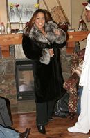 Kym Whitley wearing Black Fur Coat with Silver Fox Collar Model 99 SOLD OUT