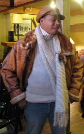 Terrence Howard wearing Rust Shearling Bomber Jacket Model 192