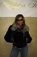 Taraji Henson wearing Black Velour Shearling Jacket with Silver Fox Collar Model 406B - SOLD OUT