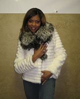 Taraji Henson wearing White Spanish Rex Rabbit with Silver Fox Collar Model 162