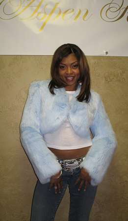 Taraji Henson wearing Baby Blue Rabbit Cape Model 20053