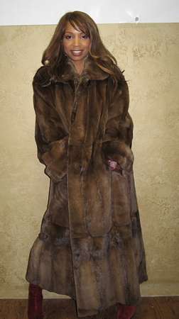 Elise Neal wearing Sheared Mink Coat Model 2113 SOLD OUT
