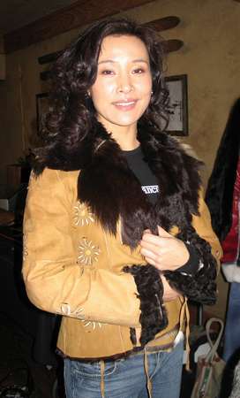 Joan Chen wearing Toscana Shearling with Hand-Painted Floral Designs Model 60F SOLD OUT