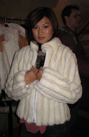 Michelle Krusiec wearing White Shearling and Rex Rabbit Jacket Model 1391 - SOLD OUT