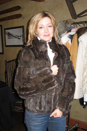 Sharon Lawrence wearing Dark Chocolate Rabbit Jacket Model 269C SOLD OUT