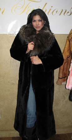 Joyce Giraud wearing Black Fur Coat with Silver Fox Collar Model 6998B SOLD OUT