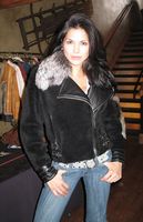 Joyce Giraud wearing Black Velour Shearling Jacket Model 406B - SOLD OUT