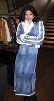 Joyce Giraud wearing Blue Spanish Rabbit Leather Coat Model 48 SOLD OUT